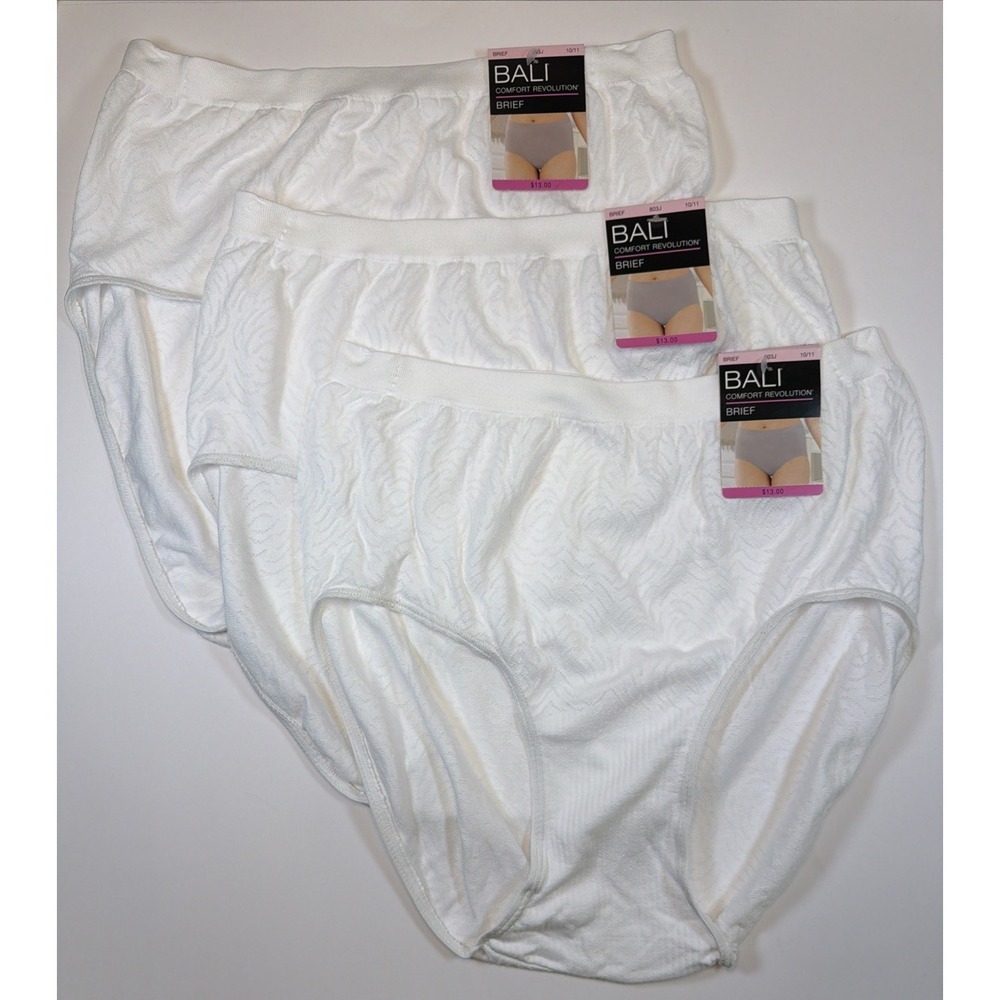Bali Comfort Revolution Bali Briefs Style 803J 3 Pair Women's Size 10/11 White